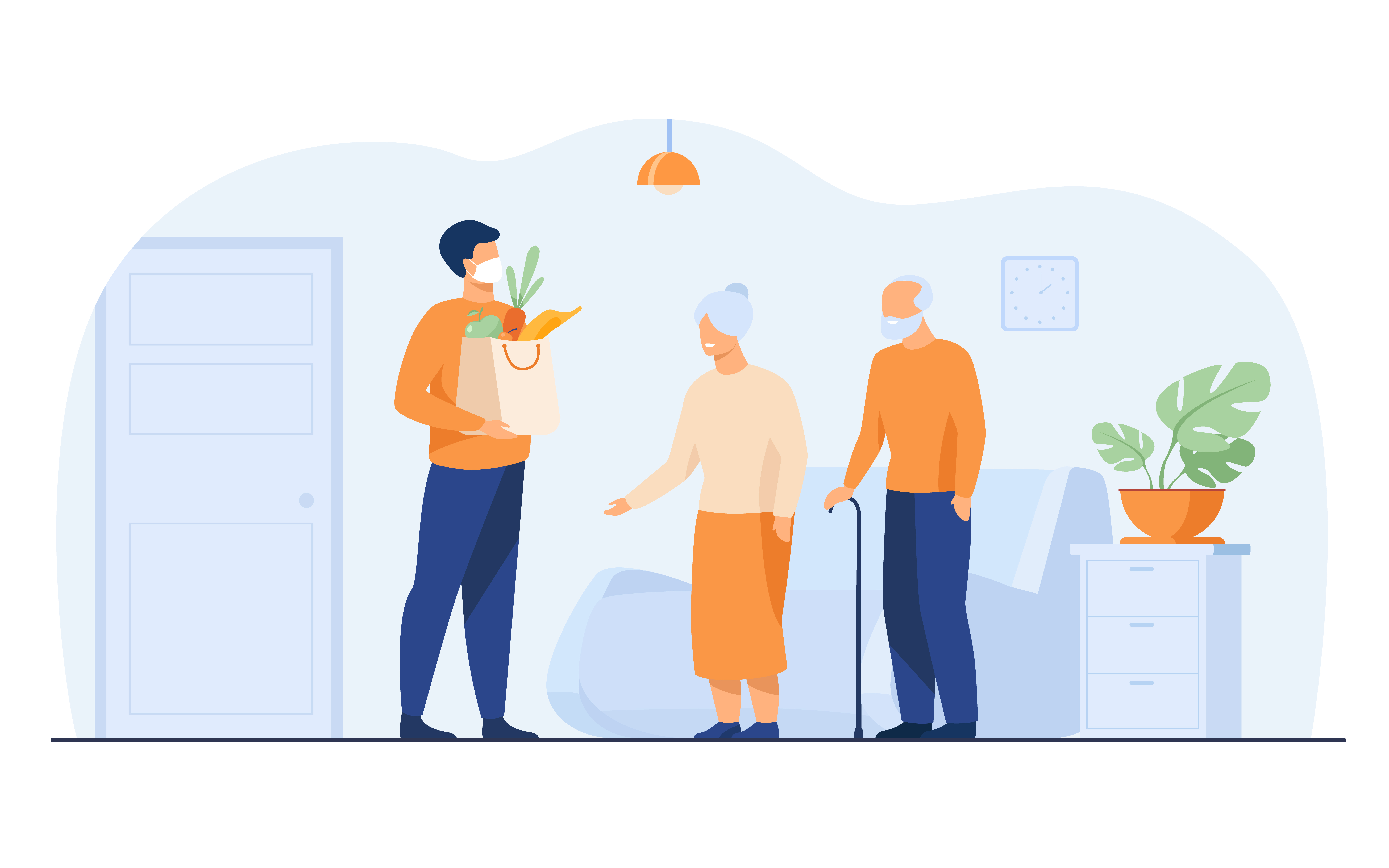 Volunteer delivering food parcels for elderly people