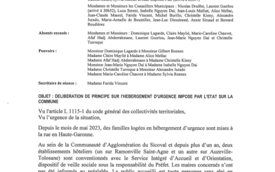 Extrait du Conseil Municipal du 22 novembre 2023 : délibération hébergement d’urgence