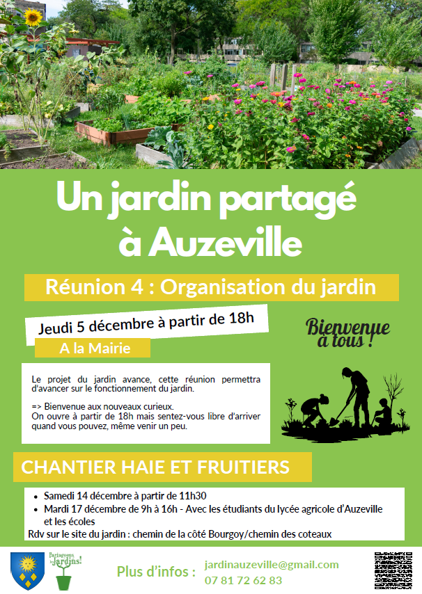 affiche Jardin partagé réunion jeudi 5 décembre à 18h00 à la mairie