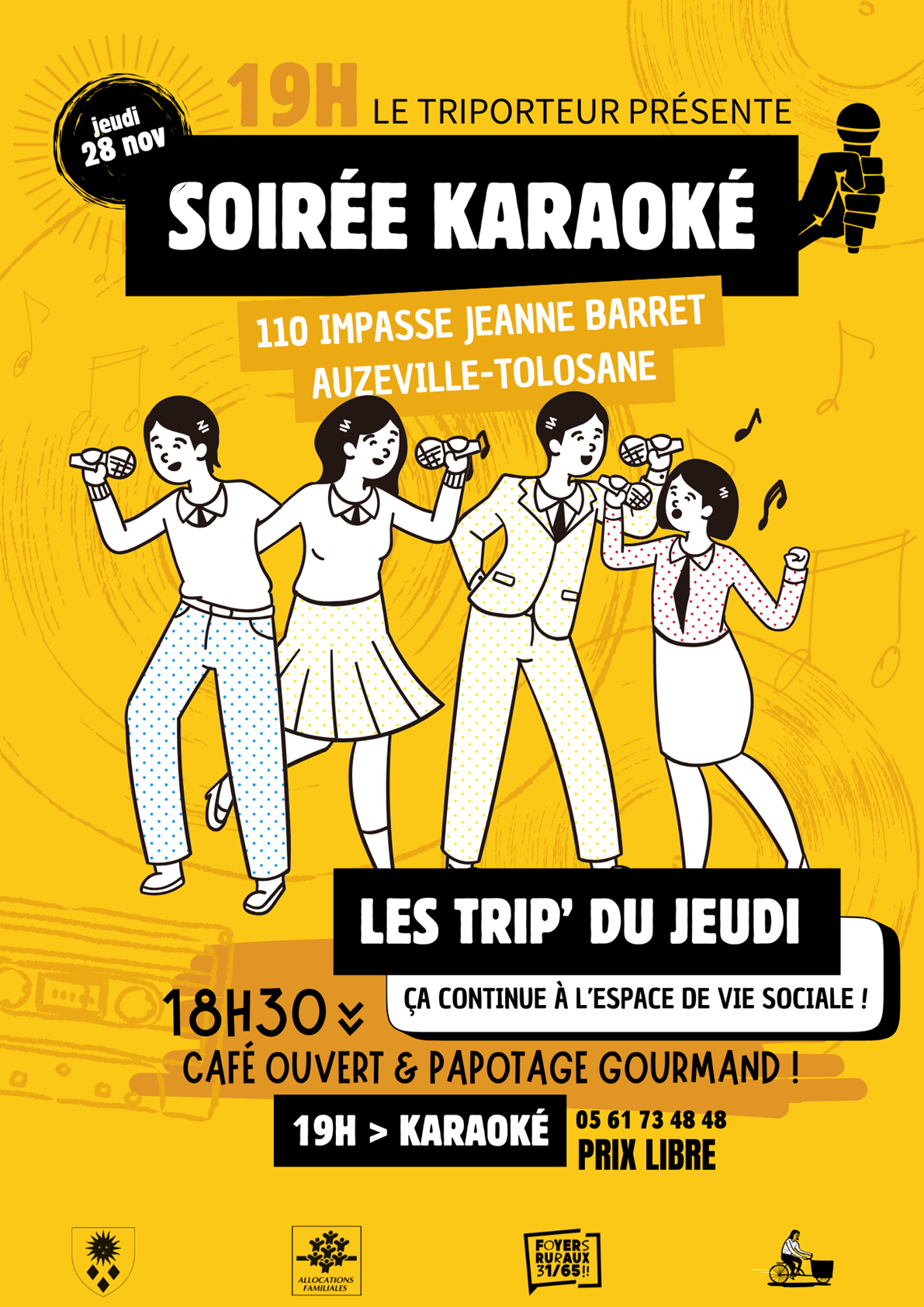 affiche karaoke triporteur à 18h30 jeudi 28 novembre